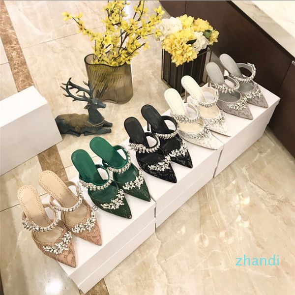 shoes fashion pumps lace lurum crystal leaf pointed toe mule wedding party catwalk, Black 
shoes fashion pumps lace lurum crystal leaf pointed toe mule wedding party catwalk, Black