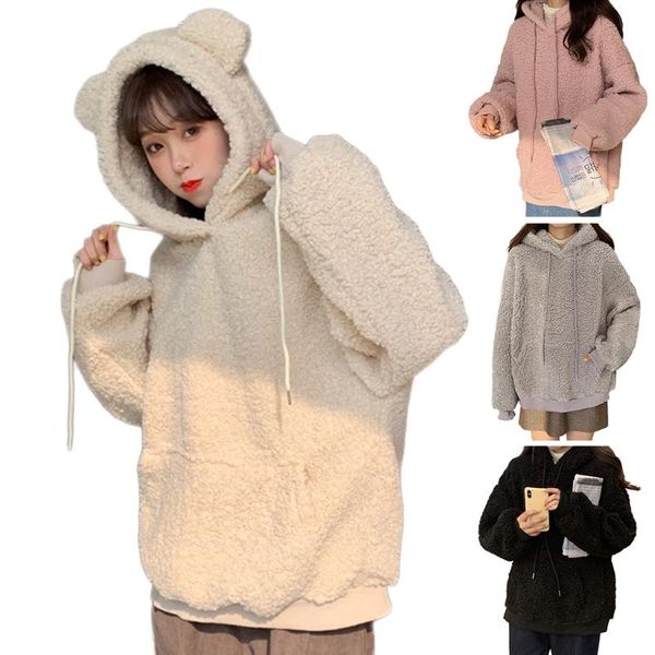 women winter faux fleece cute bear ears hoodies korean style long sleeve sweatshirt harajuku solid color oversized loose m7dd, Black;brown
women winter faux fleece cute bear ears hoodies korean style long sleeve sweatshirt harajuku solid color oversized loose m7dd, Black;brown