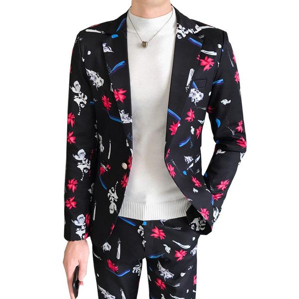 men's suits & blazers 2021 casual floral printed men korean streetwear black navy-blue event party slim fit two piece set asian size, White;black
men's suits & blazers 2021 casual floral printed men korean streetwear black navy-blue event party slim fit two piece set asian size, White;black