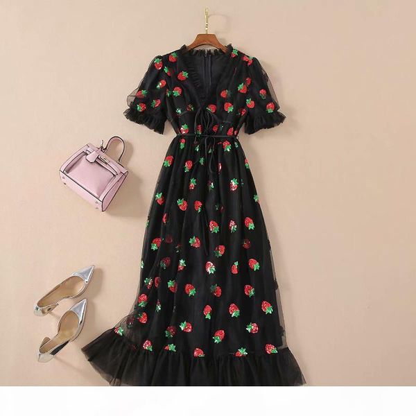 runway black strawberry dress women short sleeve v neck lace up bow ruffles mesh tulles long dress, Black;gray
runway black strawberry dress women short sleeve v neck lace up bow ruffles mesh tulles long dress, Black;gray