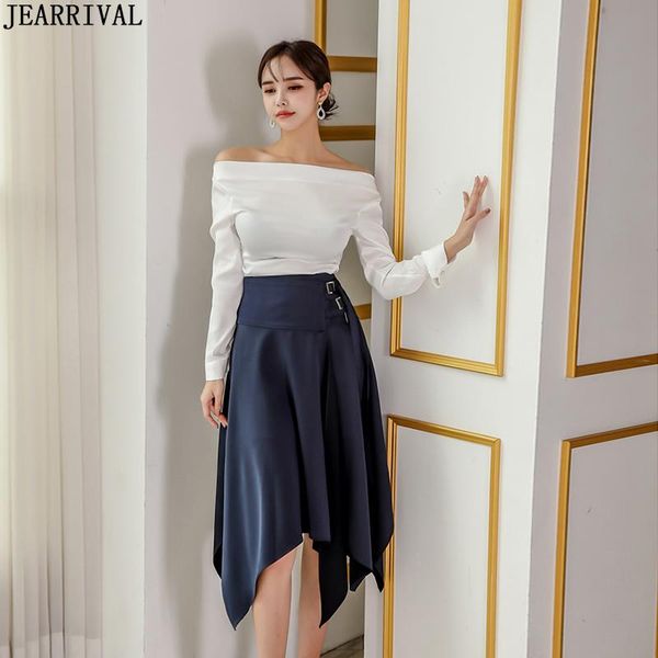 two piece dress elegant set women long sleeve slash neck satin white shirt + high waist asymmetric skirt suit 2
two piece dress elegant set women long sleeve slash neck satin white shirt + high waist asymmetric skirt suit 2