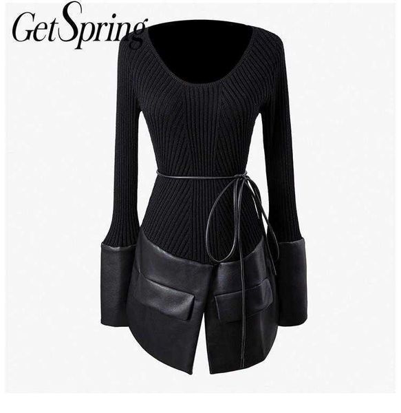 getspring women sweater pu patchwork bandage knitting asymmetry vintage casual flare sleeve knit 210601, White;black
getspring women sweater pu patchwork bandage knitting asymmetry vintage casual flare sleeve knit 210601, White;black