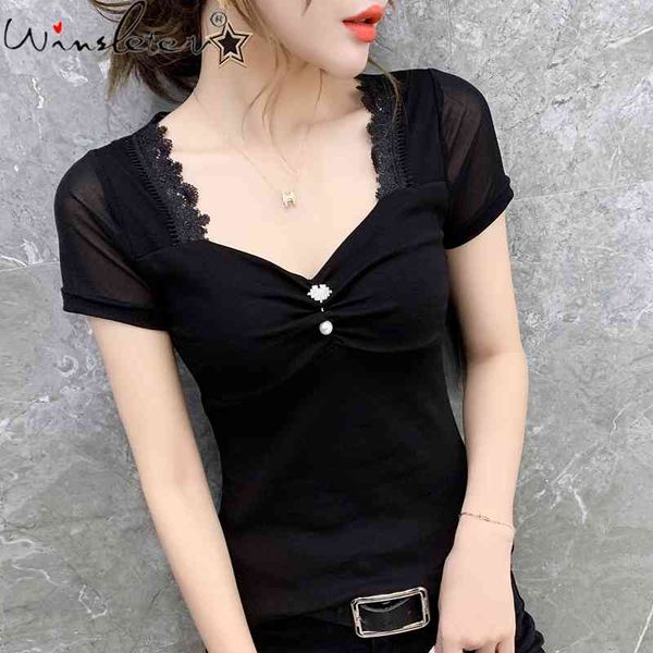 women's t-shirt summer korean style cottom girls chic v-neck women short sleeve patchwork mesh back slim tees t13109a f7, White
women's t-shirt summer korean style cottom girls chic v-neck women short sleeve patchwork mesh back slim tees t13109a f7, White