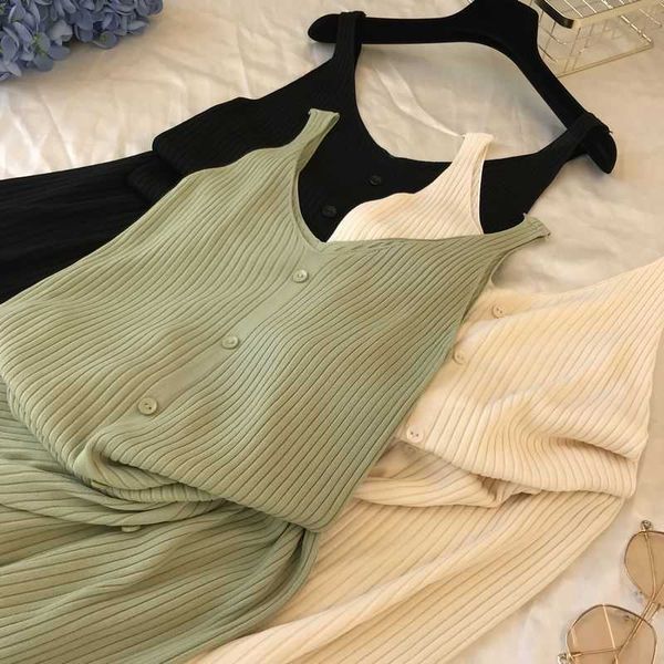 women spaghetti strap dress v-neck split button knitted es female sleeveless bodycon tank vestidos 210601, Black;gray
women spaghetti strap dress v-neck split button knitted es female sleeveless bodycon tank vestidos 210601, Black;gray