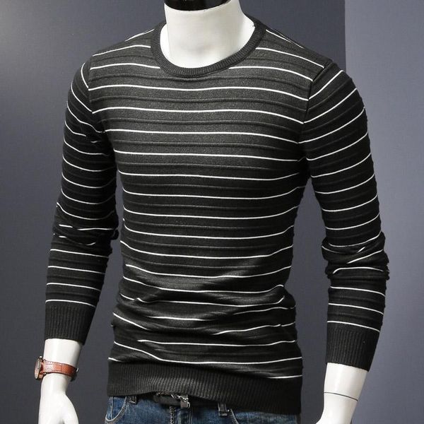 sweater winter fashion men striped knitted pullover long sleeve o-neck slim fit jersey, White;black 
sweater winter fashion men striped knitted pullover long sleeve o-neck slim fit jersey, White;black