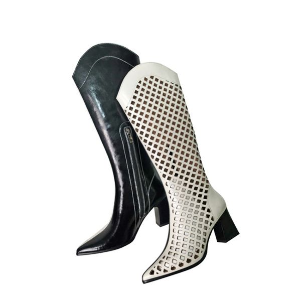 fashion knee-length hollow sandals boots real leather black white color matching zipper pointed toe net boots women hole shoes
fashion knee-length hollow sandals boots real leather black white color matching zipper pointed toe net boots women hole shoes