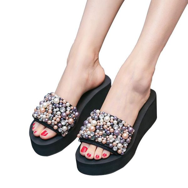 slippers women's pearl open toe outdoor pillow womens platform luxury slides party non slip wedges shoes for women, Black
slippers women's pearl open toe outdoor pillow womens platform luxury slides party non slip wedges shoes for women, Black