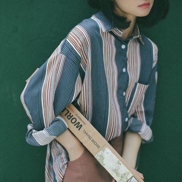 women's blouses & shirts korean women unique loose strip long sleeve shirt mori girl casual blouse hippie boho chemise femme ladies, White
women's blouses & shirts korean women unique loose strip long sleeve shirt mori girl casual blouse hippie boho chemise femme ladies, White