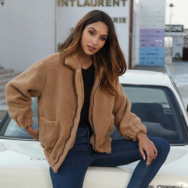 women's trench coats european and american coat amazon 2021 autumn winter lambskin jacket, Tan;black
women's trench coats european and american coat amazon 2021 autumn winter lambskin jacket, Tan;black