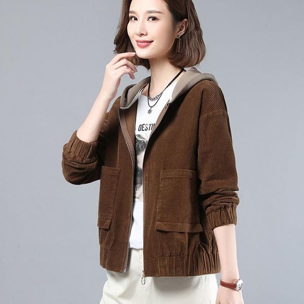 women's jackets lucyever corduroy patchwork oversize women autumn zipper pockets hooded casual woman streetwear coat windbreaker, Black;brown
women's jackets lucyever corduroy patchwork oversize women autumn zipper pockets hooded casual woman streetwear coat windbreaker, Black;brown