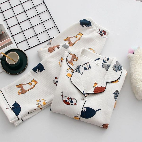 2021 thick warm winter pajamas for women 100%cotton home suit cartoon cat printed sleepwear female 2pcs long sleeve homewear set, Black;red
2021 thick warm winter pajamas for women 100%cotton home suit cartoon cat printed sleepwear female 2pcs long sleeve homewear set, Black;red