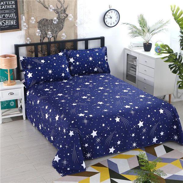 

sheets & sets 1pcs polyester four seasons flat bedsheet blue night sky printed bedding fitted sheet mattress cover bed bedspreads