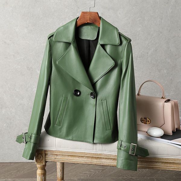 women's leather & faux shzq short sheep jacket 2021 green loose autumn coat fashion, Black
women's leather & faux shzq short sheep jacket 2021 green loose autumn coat fashion, Black