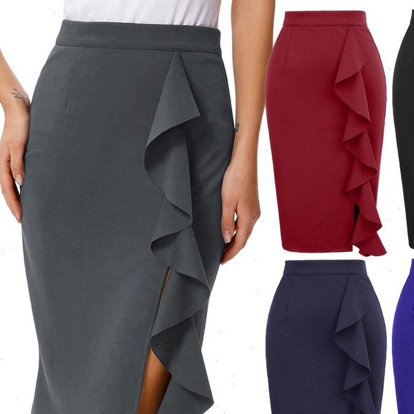 business women skirts ladies women summer ruffle split front hips wrapped solid knee slim office pencil skirt, Black
business women skirts ladies women summer ruffle split front hips wrapped solid knee slim office pencil skirt, Black