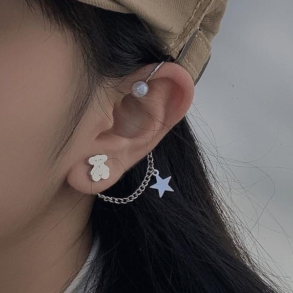 link, chain 2021 japanese and korean web celebrity temperament simple personality girl ear earrings bear star ea, Black
link, chain 2021 japanese and korean web celebrity temperament simple personality girl ear earrings bear star ea, Black