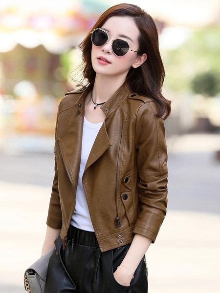 women's leather & faux jacket women plus size 4xl short soft sheepskin coat 2021 spring fall korean fashion stand collar slim biker coa, Black
women's leather & faux jacket women plus size 4xl short soft sheepskin coat 2021 spring fall korean fashion stand collar slim biker coa, Black
