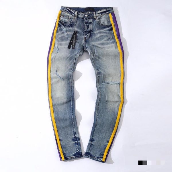 Men's Jeans Quality High Street Cut Do Old Knife Damage Wash Side Purple And Yellow Striped Men, Blue
Men's Jeans Quality High Street Cut Do Old Knife Damage Wash Side Purple And Yellow Striped Men, Blue