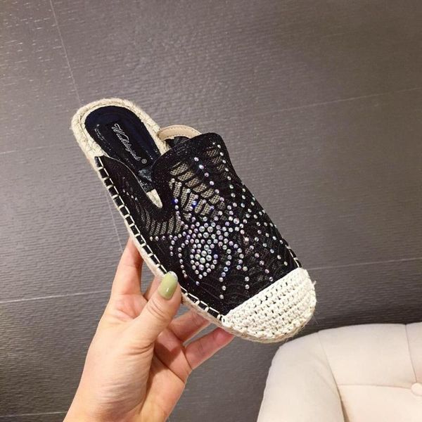 slippers crystal spider decoration lace straw women round toe air mesh espadrilles shoes breathable cobweb slides mules, Black
slippers crystal spider decoration lace straw women round toe air mesh espadrilles shoes breathable cobweb slides mules, Black