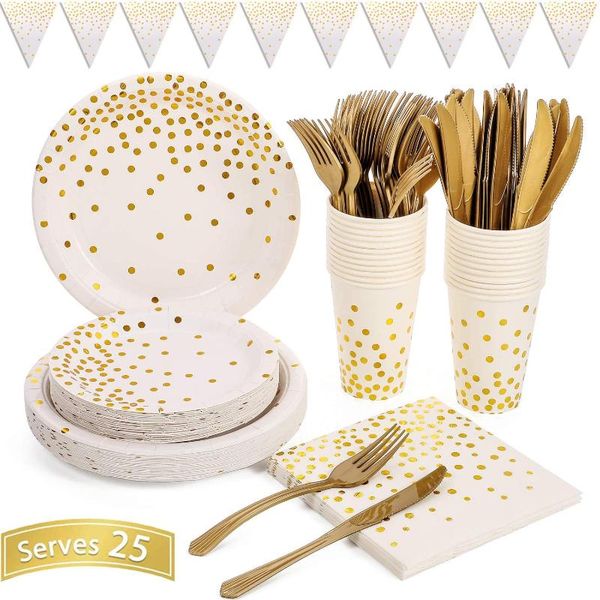 disposable dinnerware white gold party supplies tableware sets golden dot for bridal shower engagement wedding birthday
disposable dinnerware white gold party supplies tableware sets golden dot for bridal shower engagement wedding birthday