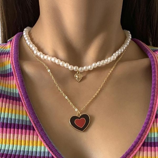 pendant necklaces vintage drop oil love heart necklace for women hip hop imitation pearl double chain girl gold clavicle jewelry 2pcs/set, Silver
pendant necklaces vintage drop oil love heart necklace for women hip hop imitation pearl double chain girl gold clavicle jewelry 2pcs/set, Silver