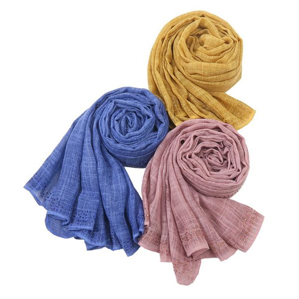 scarves high-quality cotton and linen shawl scarf with diamonds, autumn winter elegant monochromatic fashion gold head, Blue;gray 
scarves high-quality cotton and linen shawl scarf with diamonds, autumn winter elegant monochromatic fashion gold head, Blue;gray