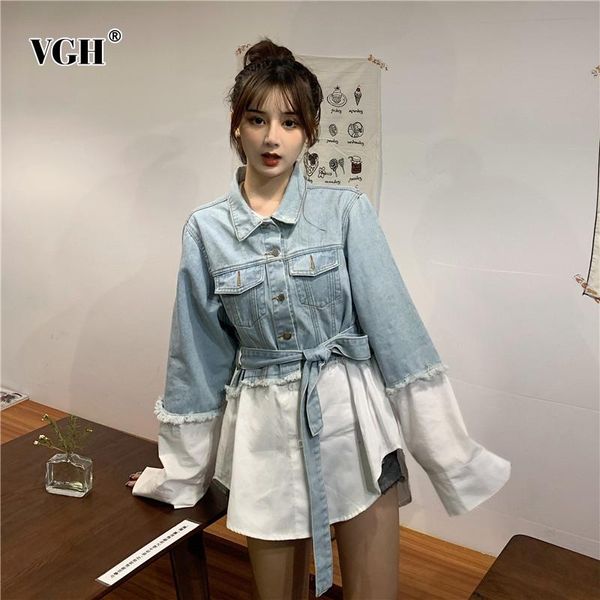 women's jackets vgh korean hit color jacket for women lapel long sleeve patchwork denim casual lace up bowknot female fashion tide, Black;brown
women's jackets vgh korean hit color jacket for women lapel long sleeve patchwork denim casual lace up bowknot female fashion tide, Black;brown