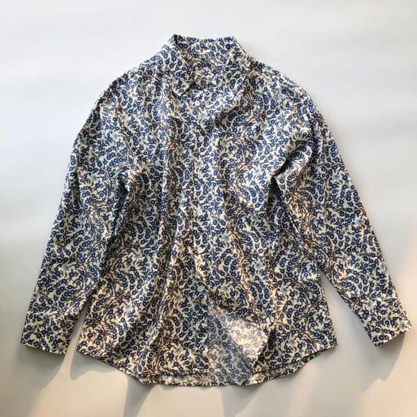blouse women vintage white base and blue vine floral print high count cotton loose shirt top
blouse women vintage white base and blue vine floral print high count cotton loose shirt top