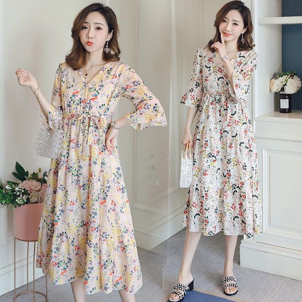 7165# 2021 new plus size floral chiffon maternity dress korean fashion dress v neck pregnancy, White
7165# 2021 new plus size floral chiffon maternity dress korean fashion dress v neck pregnancy, White