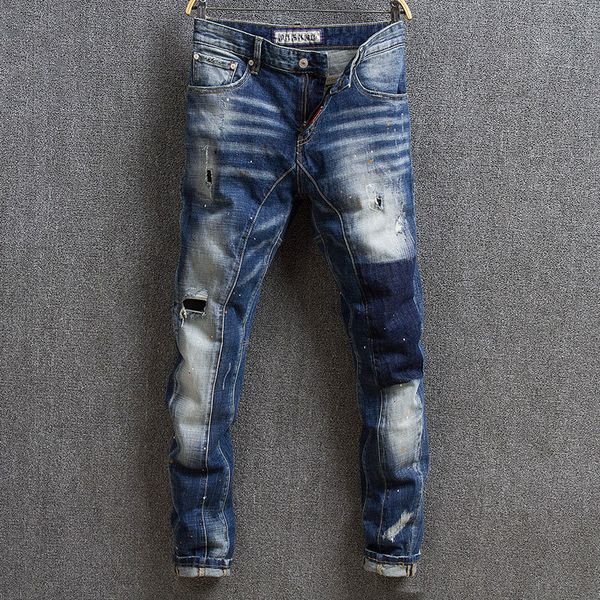 2021 new italian vintage designer retro blue ripped men spliced slim fit fashion streetwear hip hop jeans s5ob
2021 new italian vintage designer retro blue ripped men spliced slim fit fashion streetwear hip hop jeans s5ob