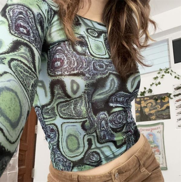 women's t-shirt summer fall women\u2021s casual long sleeve round neck vintage printing perspective mesh yarn pullover, White
women's t-shirt summer fall women\u2021s casual long sleeve round neck vintage printing perspective mesh yarn pullover, White
