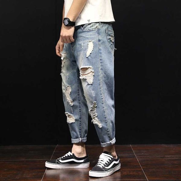 2021 hip hop sharp shaved jeans hare pants cotton men's new fashion korean style man clothes eu69, Blue
2021 hip hop sharp shaved jeans hare pants cotton men's new fashion korean style man clothes eu69, Blue