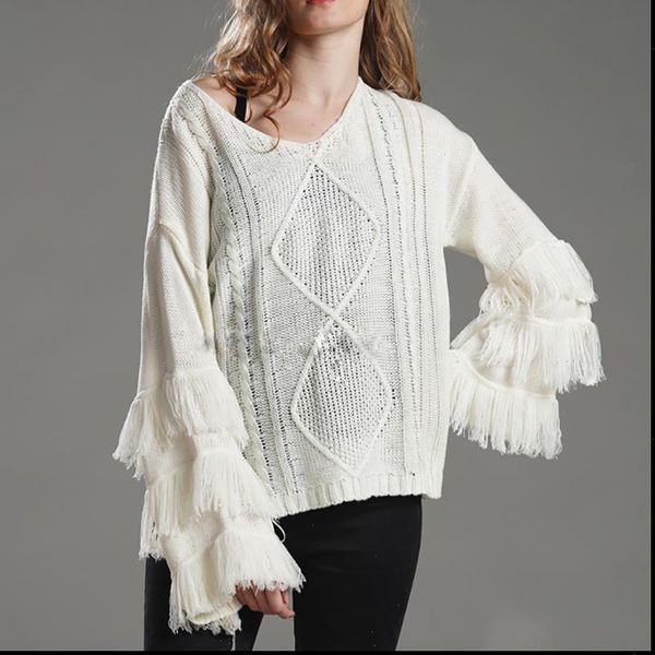 womens sweater loose knitting o neck flare sleeve tassel patchwork ladies 2021 autumn winter casual sweaters pullovers, White;black
womens sweater loose knitting o neck flare sleeve tassel patchwork ladies 2021 autumn winter casual sweaters pullovers, White;black