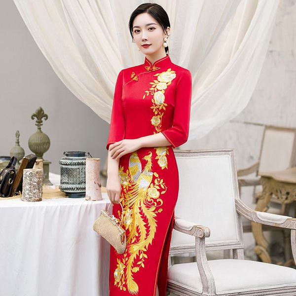 ethnic clothing red satin vintage button qipao phoenix embroidery cheongsams chinese mandarin collar bride wedding gown oversize 3xl-5x
ethnic clothing red satin vintage button qipao phoenix embroidery cheongsams chinese mandarin collar bride wedding gown oversize 3xl-5x