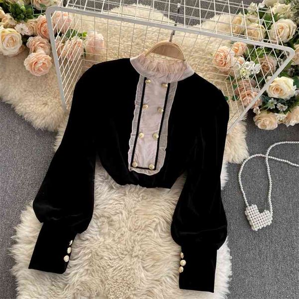 court fashion women's sweet wood ear stand collar stitched retro velvet shirts autumn winter elegant blouse q582 210527, White
court fashion women's sweet wood ear stand collar stitched retro velvet shirts autumn winter elegant blouse q582 210527, White