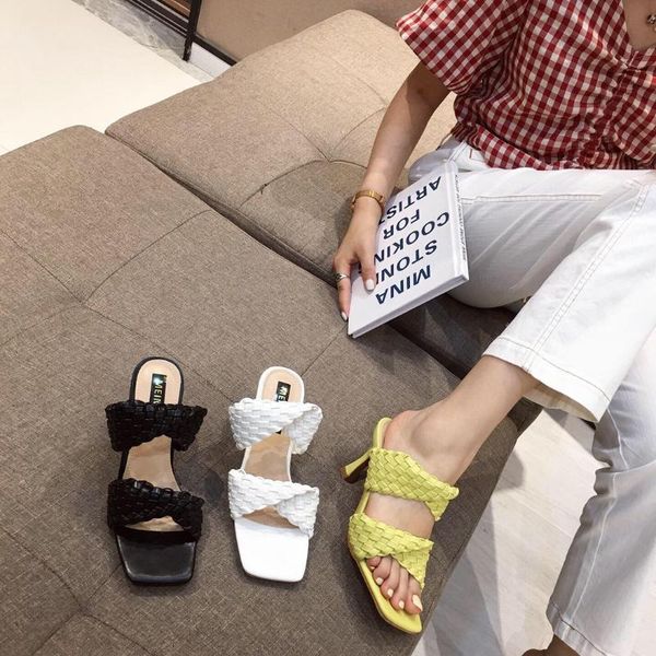 slippers 2021 summer woven high heel open toe fashion sandals folding soft women's shoes, Black
slippers 2021 summer woven high heel open toe fashion sandals folding soft women's shoes, Black