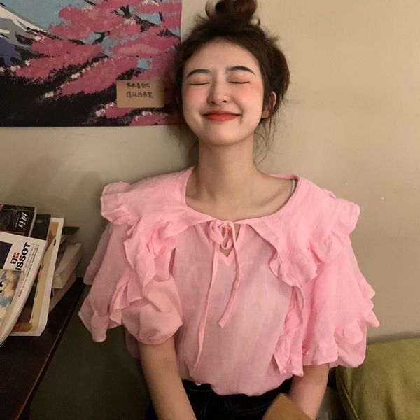 women's blouses & shirts korean preppy style summer women blouse shirt vintage bandage bow sweet ruffles design short sleeve casual loo, White
women's blouses & shirts korean preppy style summer women blouse shirt vintage bandage bow sweet ruffles design short sleeve casual loo, White