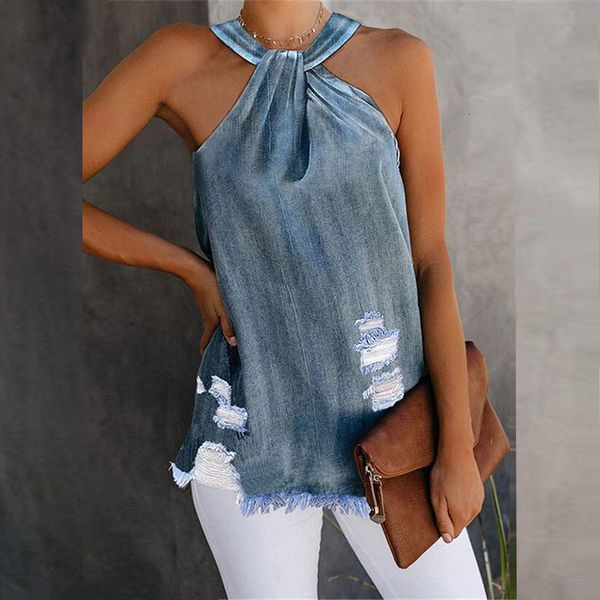 women's two piece pants 2021 summer retro denim blue ladies shirt women halter sleeveless blouse casual loose blusa femme, White
women's two piece pants 2021 summer retro denim blue ladies shirt women halter sleeveless blouse casual loose blusa femme, White