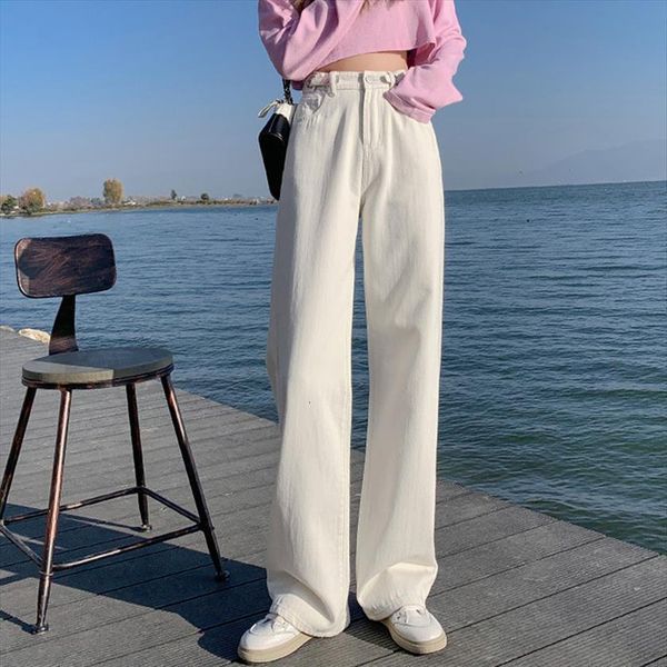 high waist vertical korean womens jeans style trendy loose all match straight slimming denim wide leg pants solid female trouser, Blue
high waist vertical korean womens jeans style trendy loose all match straight slimming denim wide leg pants solid female trouser, Blue