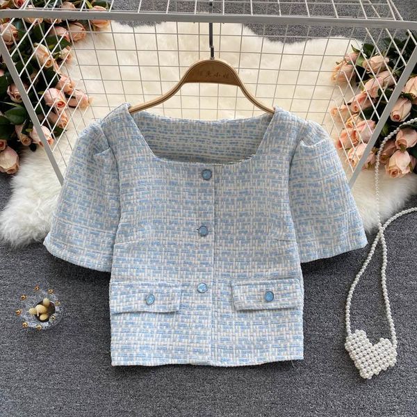 women's jackets women 2021 summer korean chic french temperament square collar single breasted short-sleeved slim tweed jacket, Black;brown
women's jackets women 2021 summer korean chic french temperament square collar single breasted short-sleeved slim tweed jacket, Black;brown