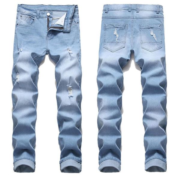 men's jeans fashion ripped for men pants long trousers stretch mens broken holes casual denim, Blue
men's jeans fashion ripped for men pants long trousers stretch mens broken holes casual denim, Blue