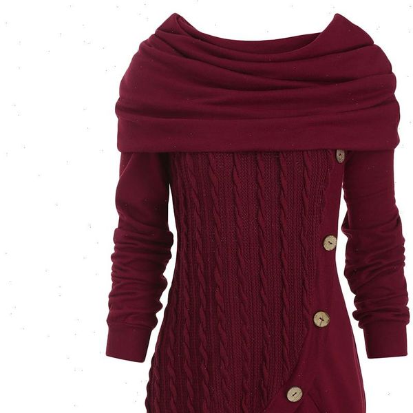 women autumn cowl neck cable knit tunic knitwear button hooded sweater ladies long daily pullovers, White;black
women autumn cowl neck cable knit tunic knitwear button hooded sweater ladies long daily pullovers, White;black