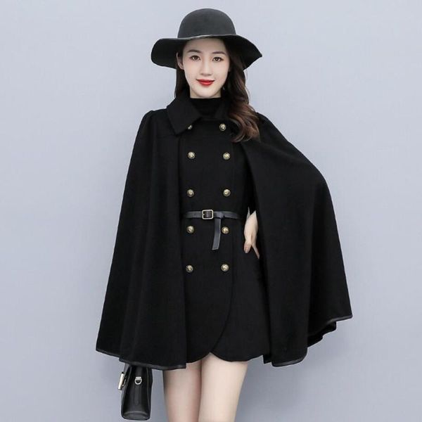 women's wool & blends 2021 autumn winter fashion double breasted slim woolen jacket women turn down collar cape poncho outerwear s1383, Black
women's wool & blends 2021 autumn winter fashion double breasted slim woolen jacket women turn down collar cape poncho outerwear s1383, Black