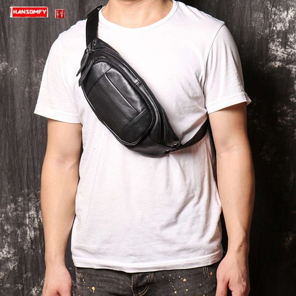 2021 cowhide leather men's chest bag black genuine leather waist pack casual menger bag large capacity mobile phone bags
2021 cowhide leather men's chest bag black genuine leather waist pack casual menger bag large capacity mobile phone bags