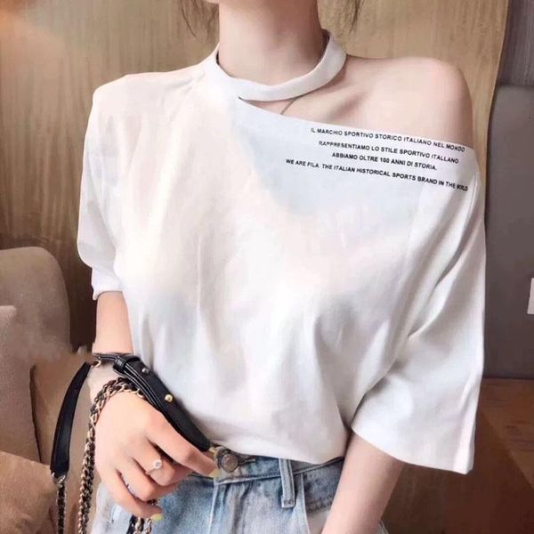 women's halter short sleeve t-shirt summer korean fashion strapless t-shirt tees large size letter t white cotton 266
women's halter short sleeve t-shirt summer korean fashion strapless t-shirt tees large size letter t white cotton 266