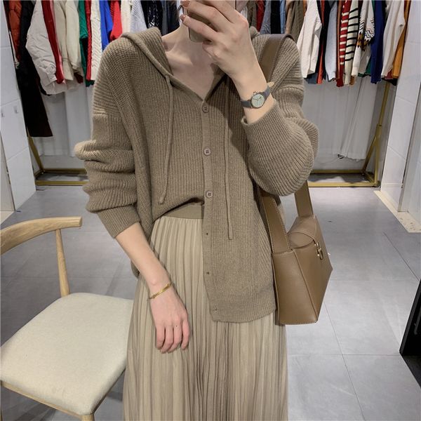 luxury ets korean hooded single breasted sweater coat women's pure color loose casual thickened knitted spring cardigan, Black;brown
luxury ets korean hooded single breasted sweater coat women's pure color loose casual thickened knitted spring cardigan, Black;brown