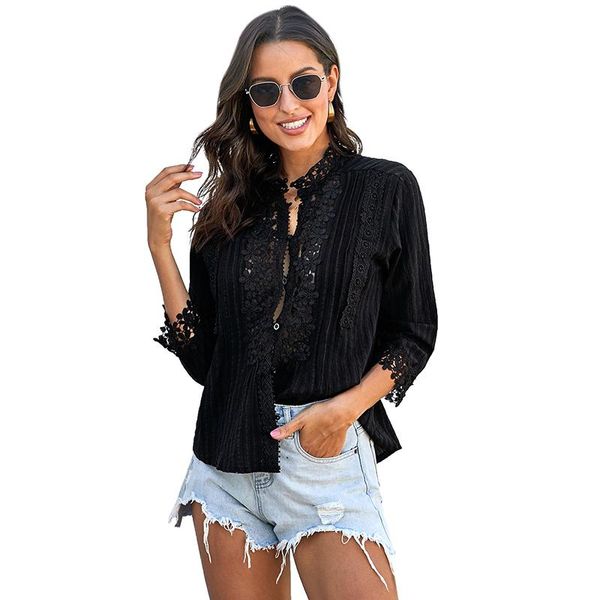 women's blouses & shirts women turtleneck elegant lace button shirt clothing hollow out summer streetwear solid color ladies, White
women's blouses & shirts women turtleneck elegant lace button shirt clothing hollow out summer streetwear solid color ladies, White