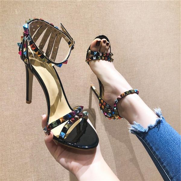 sandals heel with toe female high-heeled shoes rivet thin summer 2021, Black
sandals heel with toe female high-heeled shoes rivet thin summer 2021, Black