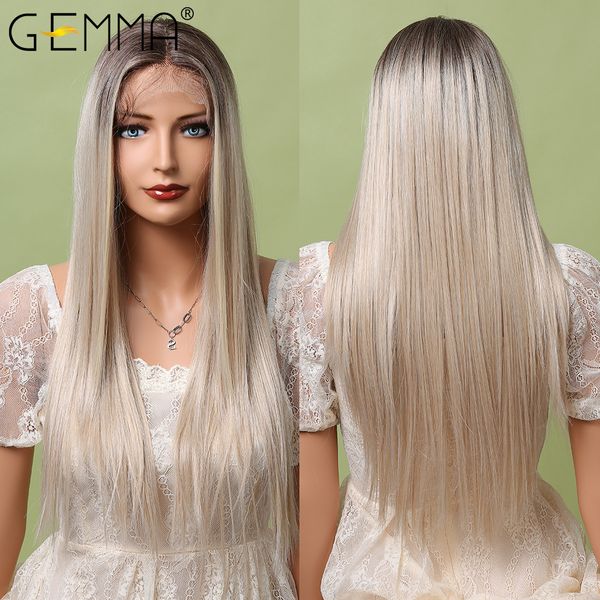 long straight bright blonde lace front wigs omber brown highlight platinum hair wigs for women lace frontal synthetic wig, Black
long straight bright blonde lace front wigs omber brown highlight platinum hair wigs for women lace frontal synthetic wig, Black