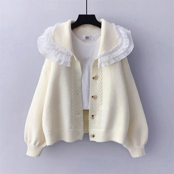 azyt autumn winter knit female cardigan lace turn down collar sweater womens jacket loose elegant ladys pull femme 211018, White;black
azyt autumn winter knit female cardigan lace turn down collar sweater womens jacket loose elegant ladys pull femme 211018, White;black