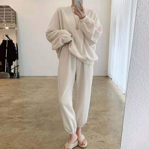 women's two piece pants korea casual trend women o neck solid long-sleeved sweatshirt + fashion loose-fitting trousers 2 set 2021 u201, White
women's two piece pants korea casual trend women o neck solid long-sleeved sweatshirt + fashion loose-fitting trousers 2 set 2021 u201, White